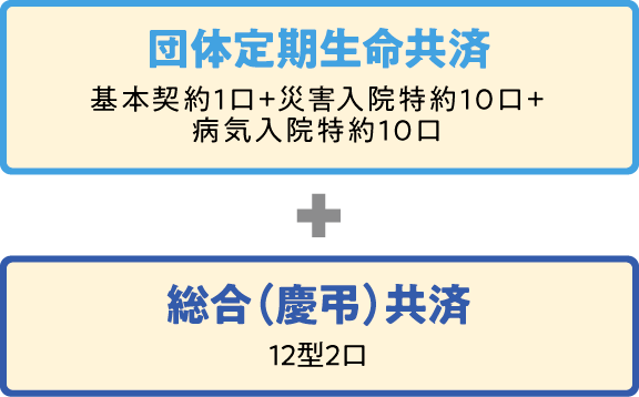 団体定期生命共済 基本契約1口-災害入院特約10口-病気入院特約10口＋総合（慶弔）共済 12型2口